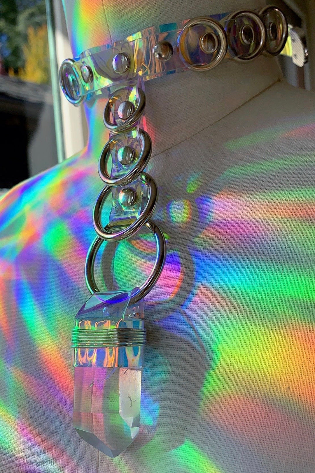 Stacked Crystal Choker - Holographic PVC