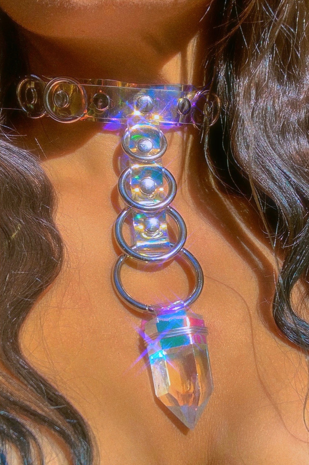 Stacked Crystal Choker - Holographic PVC