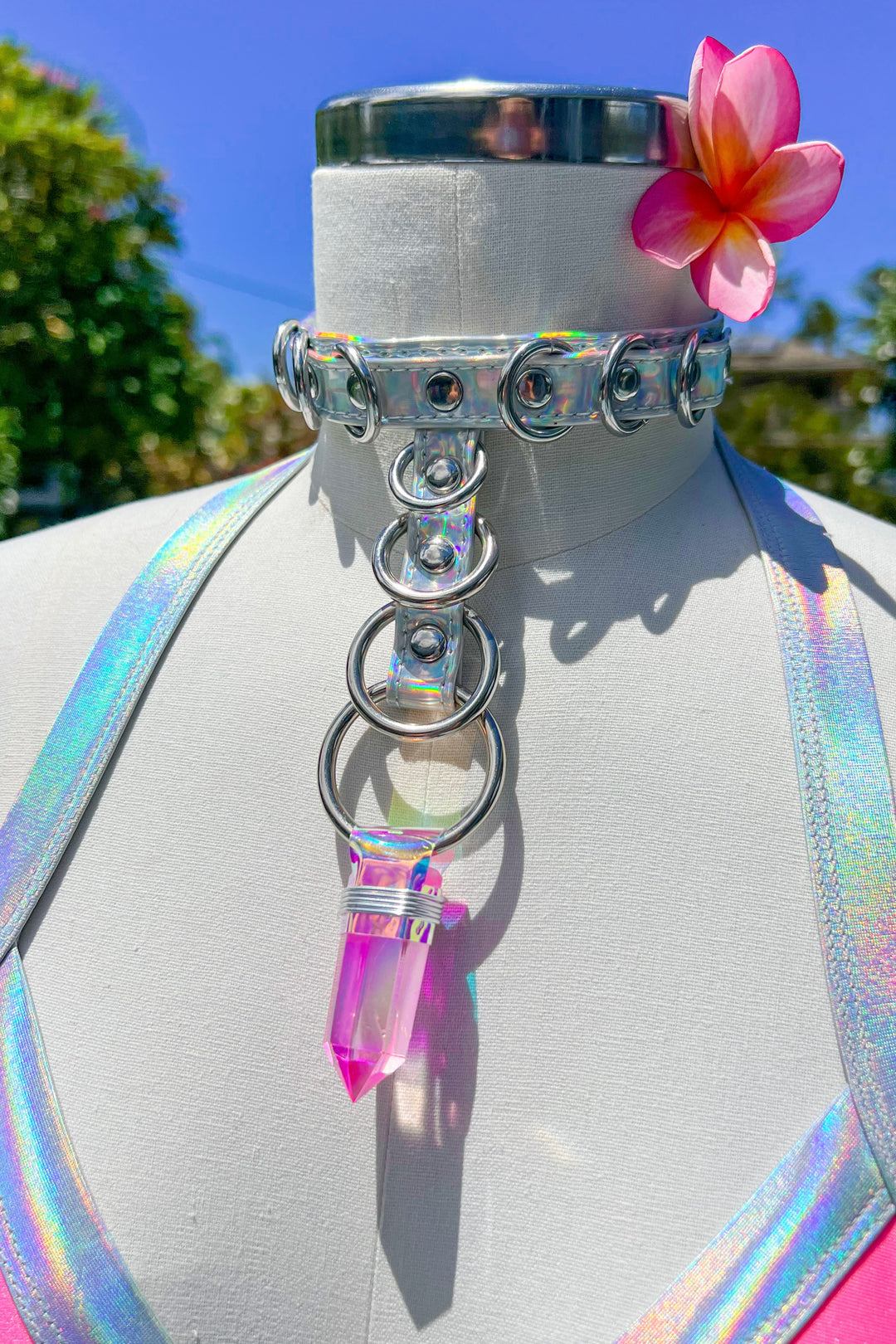 Stacked Crystal Choker - Pink/Strobe